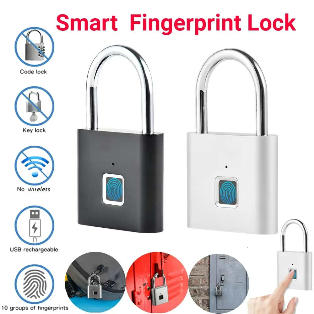Keyless USB ชาร์จล็อคลายนิ้วมือสมาร์ทกุญแจกันน้ําประตูล็อค 0.2sec ปลดล็อคกุญแจป้องกันการโจรกรรมแบบพกพา