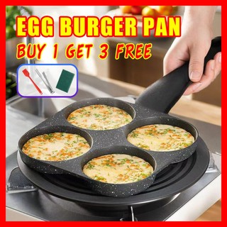 「Buy 1 Get 3 Free」4 Hole Pan for Burger Egg Ham Pancake Maker Frying Pot Cook Non Stick Pot