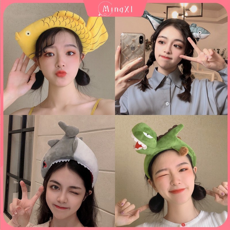 ที่คาดผมฉลามตุ๊กตาน่ารักหญิงสไตล์เกาหลีล้างหน้ายางรัดผมเครื่องประดับผม