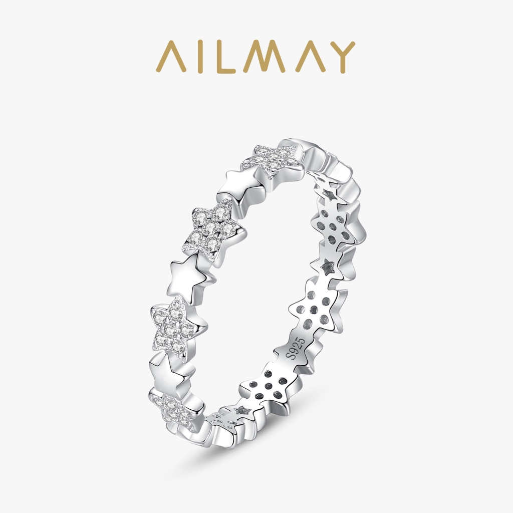 Ailmay 925 Silver Stars Stackable Zircon แหวนนิ้วมือสําหรับของขวัญวันเกิดผู้หญิง