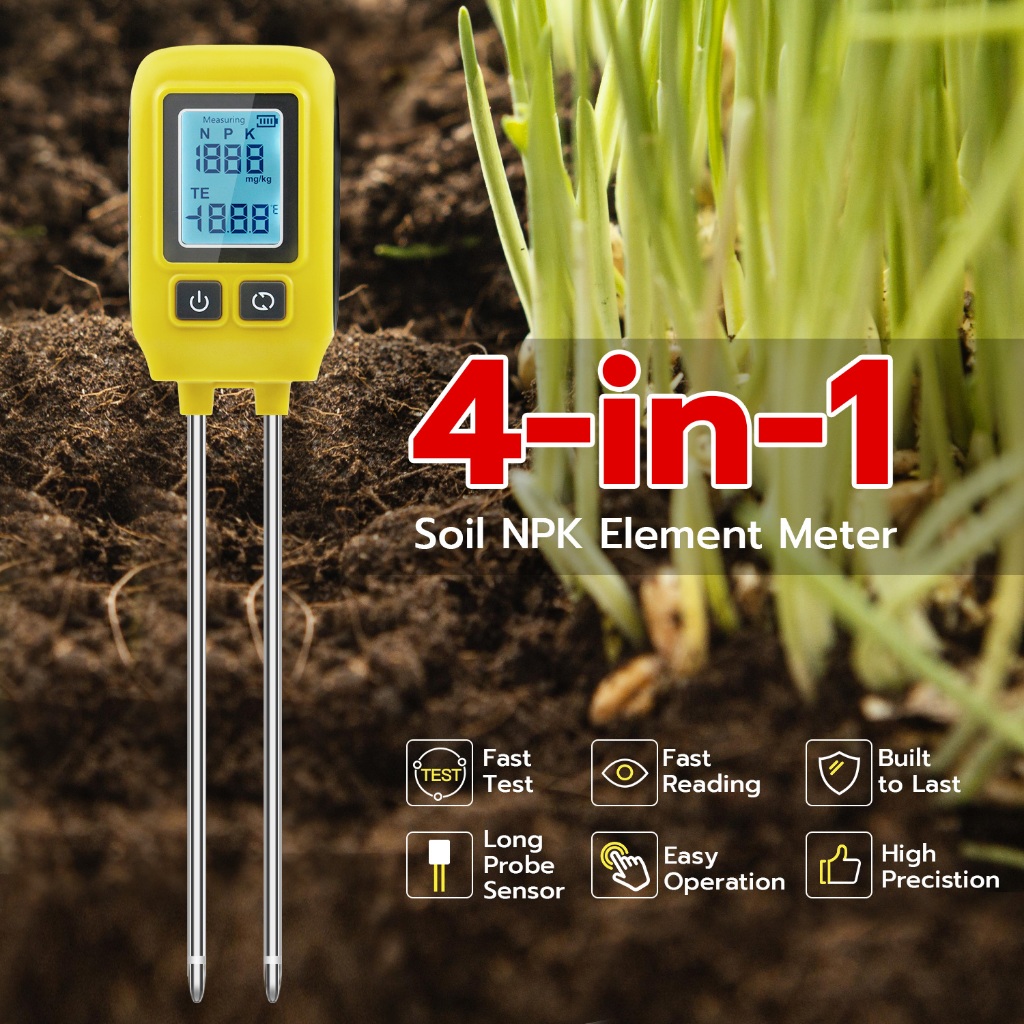 Mcbazel 4 In 1เครื่องวัดองค์ประกอบ NPK ในดิน พร้อมหน้าจอ LCD มีแสงพื้นหลัง - สีเหลือง