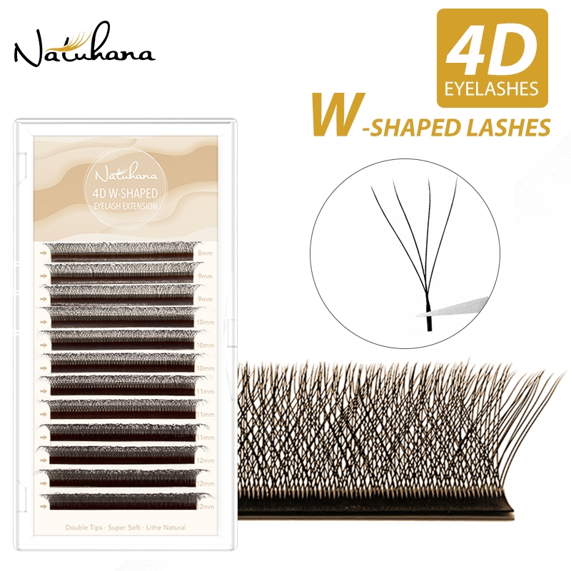 Natuhana 4D สีน้ําตาลขนตา Clover Lash Extension Lashes W รูป Pre-made ปริมาณขนตาปลอม