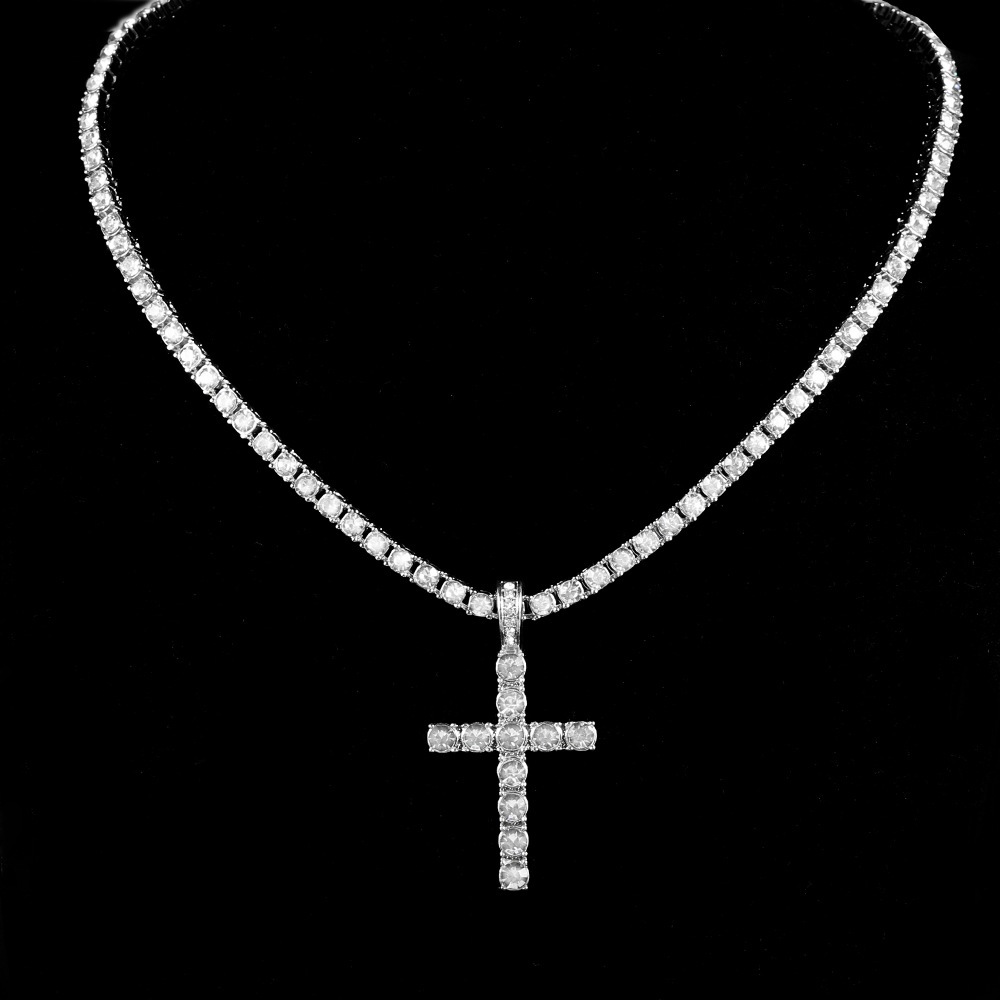 แฟชั่นเพชรเทนนิสโซ่สร้อยคอข้าม Bling Casual Jewlery ของขวัญ Unisex