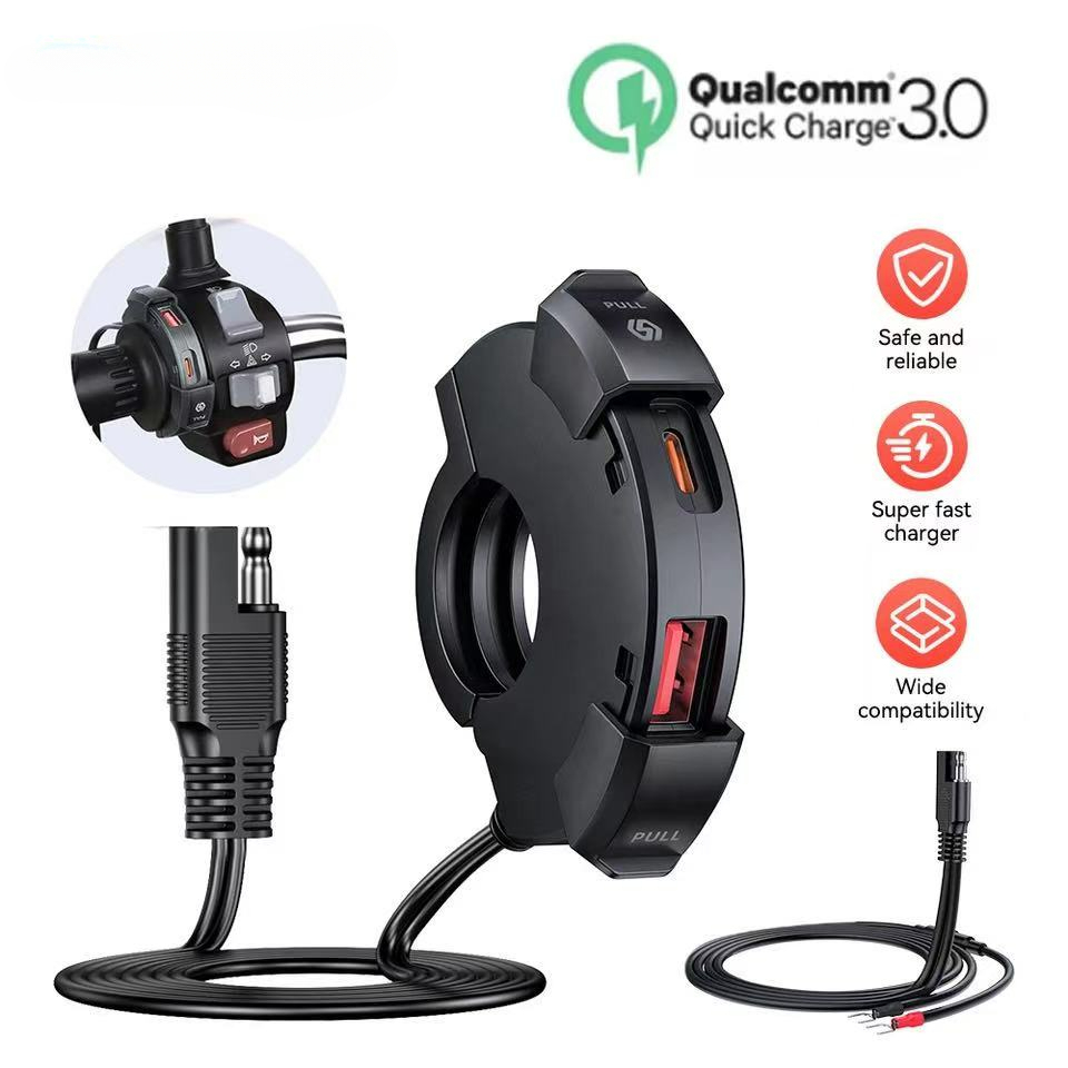 Quick QC3.0 รถจักรยานยนต์ USB Charger 30W USB Fast Charger กันน้ํามือจับยึด Charger สําหรับรถจักรยานยนต์