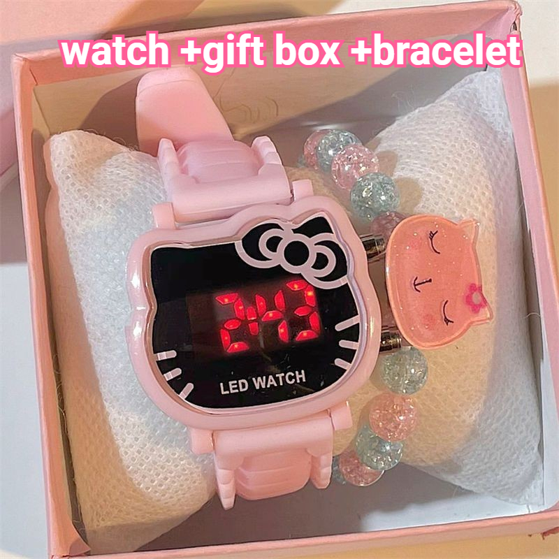 ชุดของขวัญน ่ ารักการ ์ ตูน Hello Kitty เด ็ กนาฬิกาซิลิโคน LED นาฬิกาดิจิตอลสําหรับชายหญิงนักเรียนสบายๆเด ็ กนาฬิกาข ้ อมืออิเล ็ กทรอนิกส ์