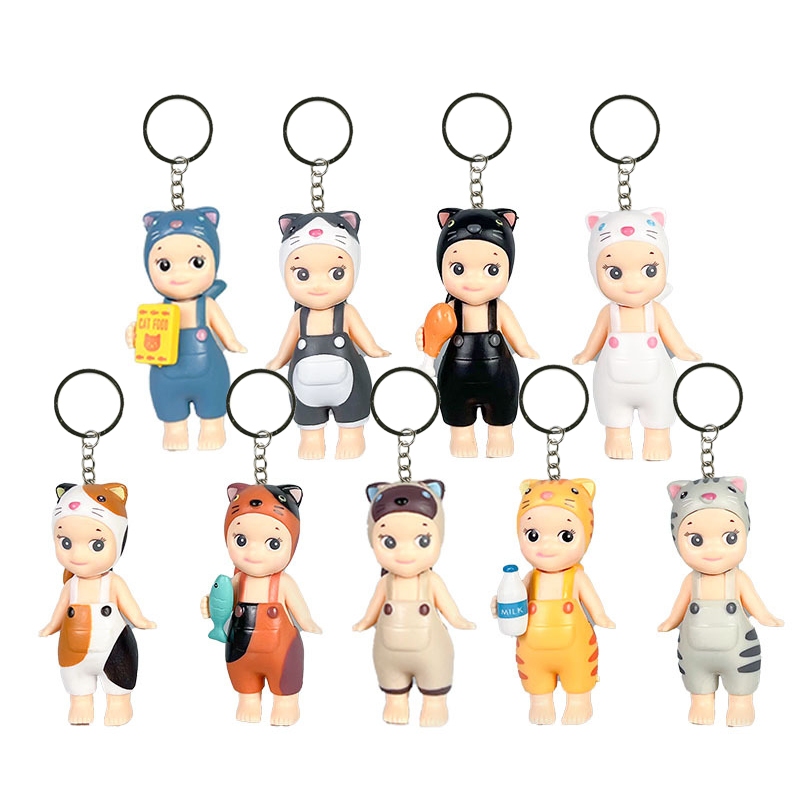 9 ชิ้น/เซ็ต 8 ซม.ญี่ปุ่นอะนิเมะสินค้า Sonny Angel Key Chain คอสเพลย์ Kitty Cat ตุ๊กตายอดนิยมรุ่น Q PVC Action Figures ตุ๊กตาของเล่น