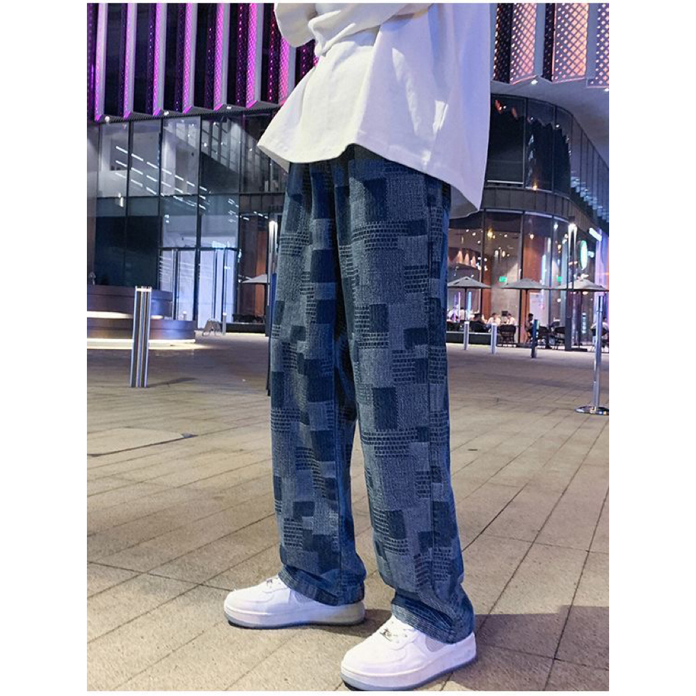Breeze Jeans กางเกงยีนส์ผู้ชาย ลายสก๊อตผ้าดิบ เอวยางยืด ใส่สบาย สไตล์อเมริกัน แนวสตรีท baggy denim สีฟ้า ดำ ราคา ถูกที่สุด ดีลบีเคเค แกลเลอรีภาพที่ 2
