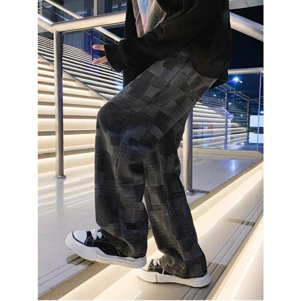 Breeze Jeans กางเกงยีนส์ผู้ชาย ลายสก๊อตผ้าดิบ เอวยางยืด ใส่สบาย สไตล์อเมริกัน แนวสตรีท baggy denim สีฟ้า ดำ ราคา ถูกที่สุด ดีลบีเคเค แกลเลอรีภาพที่ 5