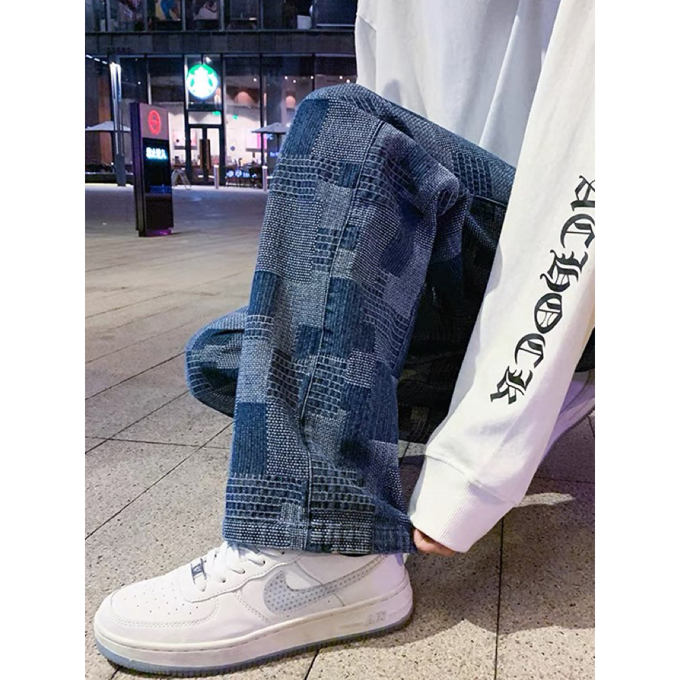 Breeze Jeans กางเกงยีนส์ผู้ชาย ลายสก๊อตผ้าดิบ เอวยางยืด ใส่สบาย สไตล์อเมริกัน แนวสตรีท baggy denim สีฟ้า ดำ ราคา ถูกที่สุด ดีลบีเคเค แกลเลอรีภาพที่ 8