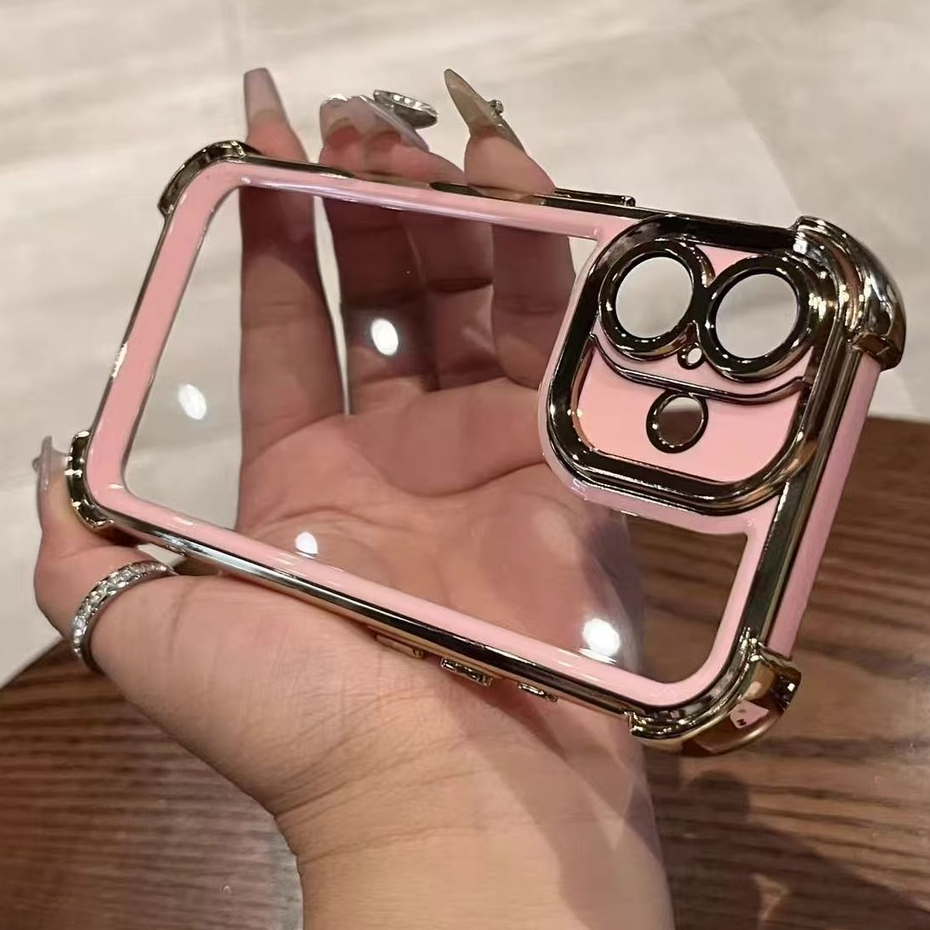 หรูหราสีชุบไฟฟ้าโปร่งใสพื้นที่กันกระแทกกรณีโทรศัพท์สําหรับ ไอโฟน 16 15 14 13 12 11 มือโปร สูงสุด บวก สี่มุมป้องกันการตกอะคริลิคใสกรณีคล - รูปที่ 3