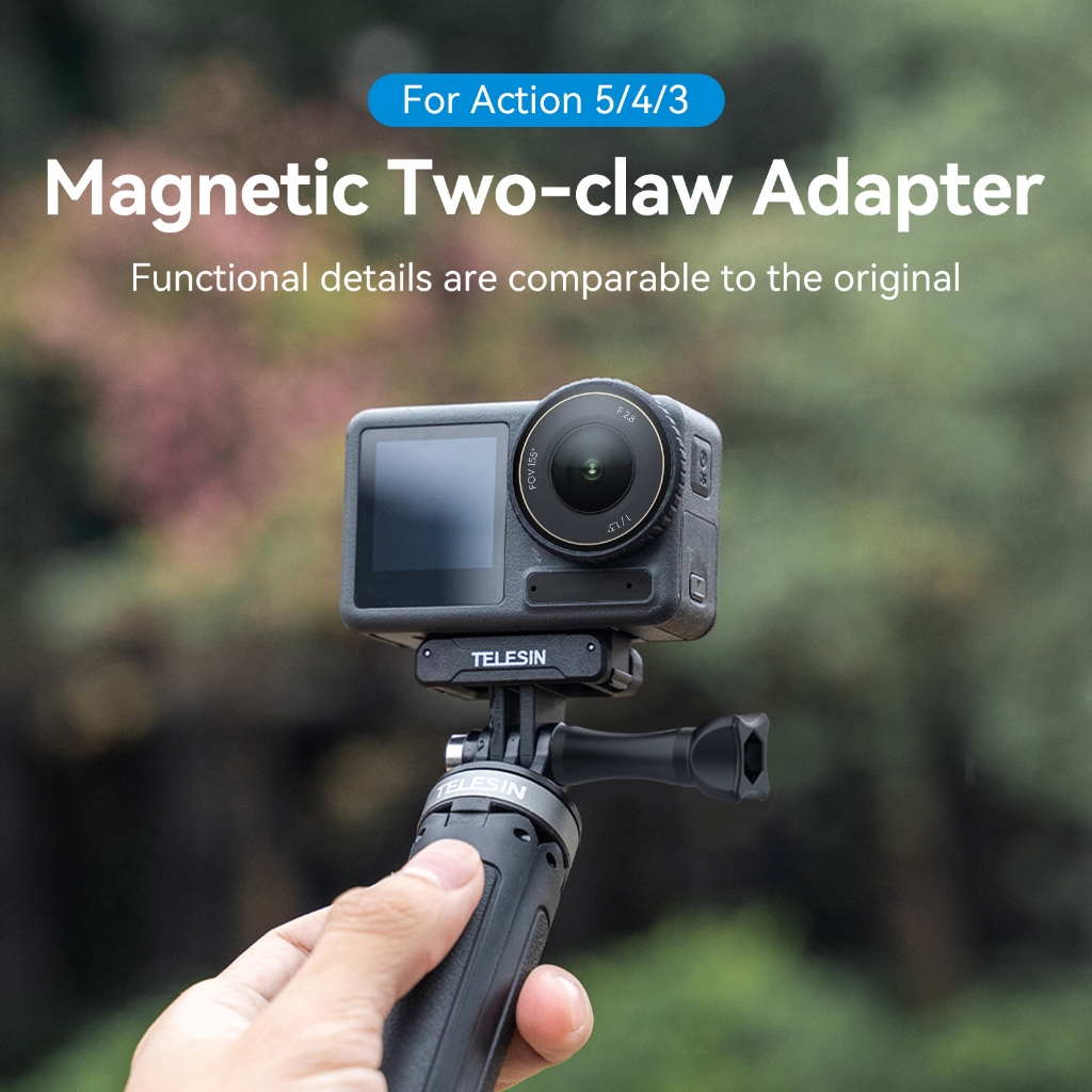 Telesin อะแดปเตอร์แม่เหล็กสองกรงเล็บสําหรับ DJI OSMO Action 5 4 3 อะแดปเตอร์ไนลอนอลูมิเนียมอัลลอยด์อุปกรณ์เสริมสําหรับกล้องแอคชั่นแคมเมรา