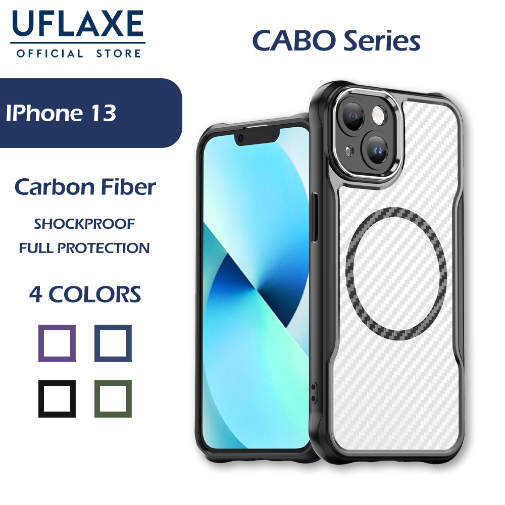 UFLAXE CABO เคสแม่เหล็กสำหรับ Apple iPhone 13 - เคสโทรศัพท์ใส เคสแข็งกันกระแทกคาร์บอนไฟเบอร์