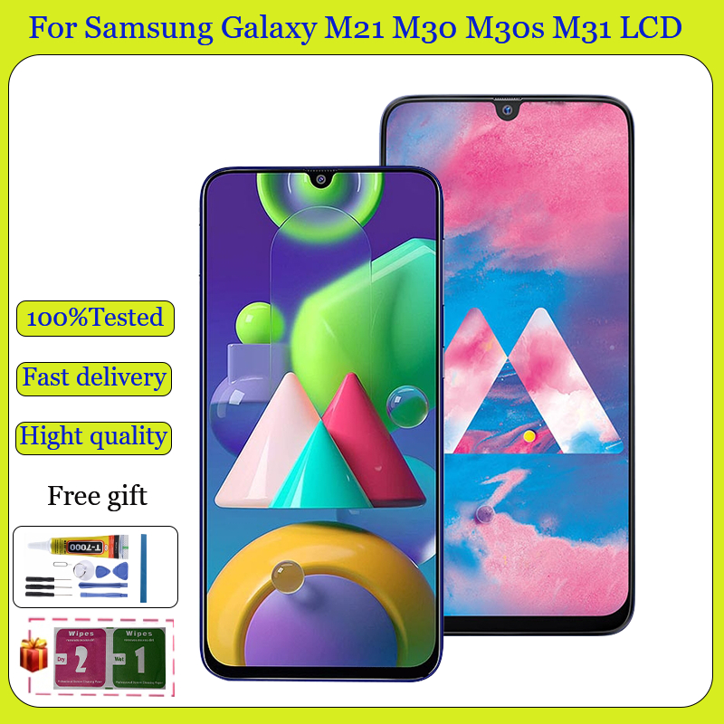 Original AMOLED Samsung Galaxy M21 M30 M30s M31 จอแสดงผล LCD Touch Screen Digitizer เปลี่ยน