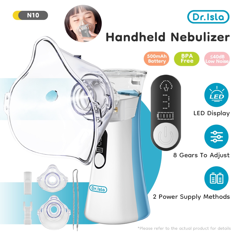 Dr.isla เครื่องพ่นยาเด็ก LED หน้าจอแสดงผลดิจิตอล มีค่าใช้จ่าย Nebulizer Ultrasonic MESH USB หอบหืดแบบพกพาสำหรับเด็กและผู้ใหญ่ เครื่องพ่นยาทางการแพทย์ N10