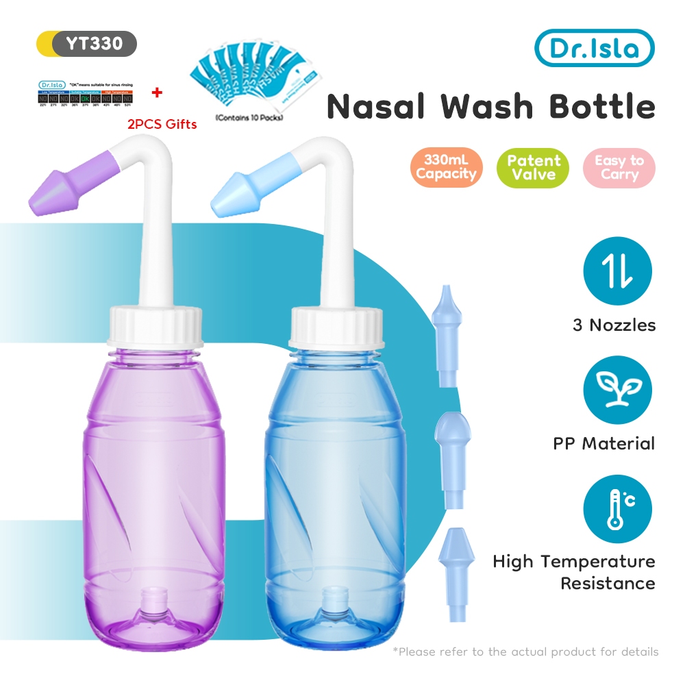 Dr.Isla ขวดล้างจมูก + เกลือ*10 ซอง 330ml ที่ล้างจมูก อุปกรณ์ล้างจมูก เกลือ มีหัวเปลี่ยนสำหรับเด็กและผู้ใหญ่ YT330