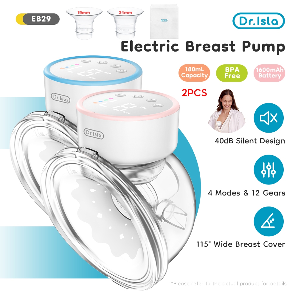Dr.isla 2Pcs เครื่องปั๊มนมไร้สาย 24mm LED ปั้มนมไฟฟ้า 3โหมด ปรับได้9ระดับ แบบพกพา ชาร์จ แฮนด์ฟรี ไร้ BPA เครื่องปั๊มนมไฟฟ้า-Wearable Breast Pump eb29