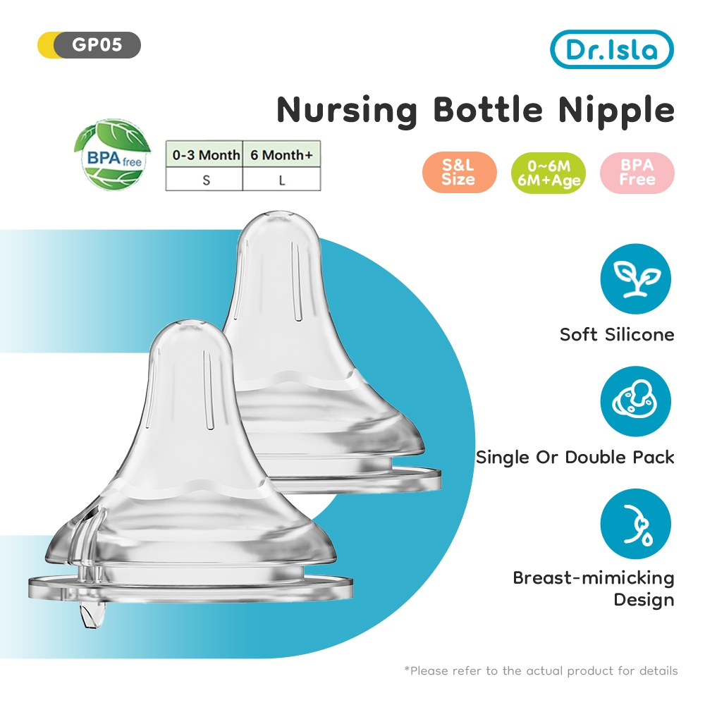 Dr.isla จุกนมซิลิโคน จุกนมคอกว้าง จุกนมกันโคลิค จุกนม ไม่ดูดไม่ไหล มีขนาด S/L GP