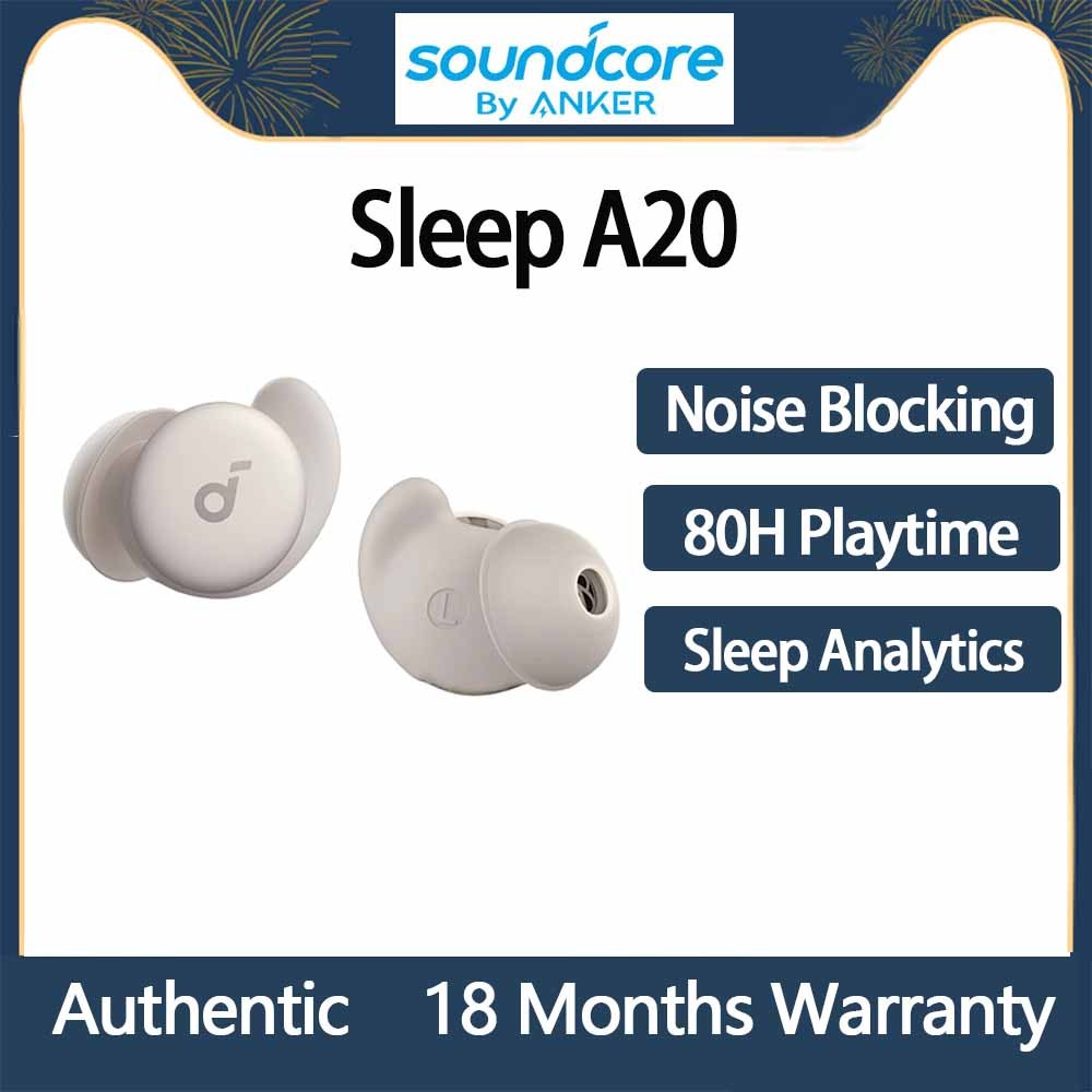 Soundcore Sleep A20 โดย Anker หูฟังนอนหลับ, หูฟังนอนหลับปิดกั้นเสียงรบกวน, การออกแบบขนาดเล็กสําหรับเครื่องนอนหลับด้านข้าง, เวลาเล่น 80 ชม. A6611