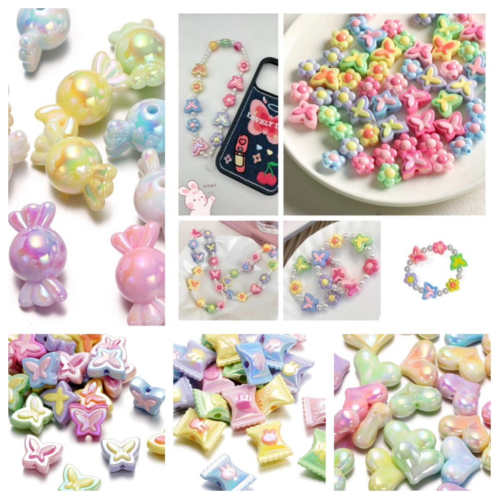 น่ารักญี่ปุ่นสีชุบ Love Candy DIY handmade หลวมสร้อยข้อมือลูกปัดโทรศัพท์มือถือสร้อยคอสร้อยคออุปกรณ์เสริม
