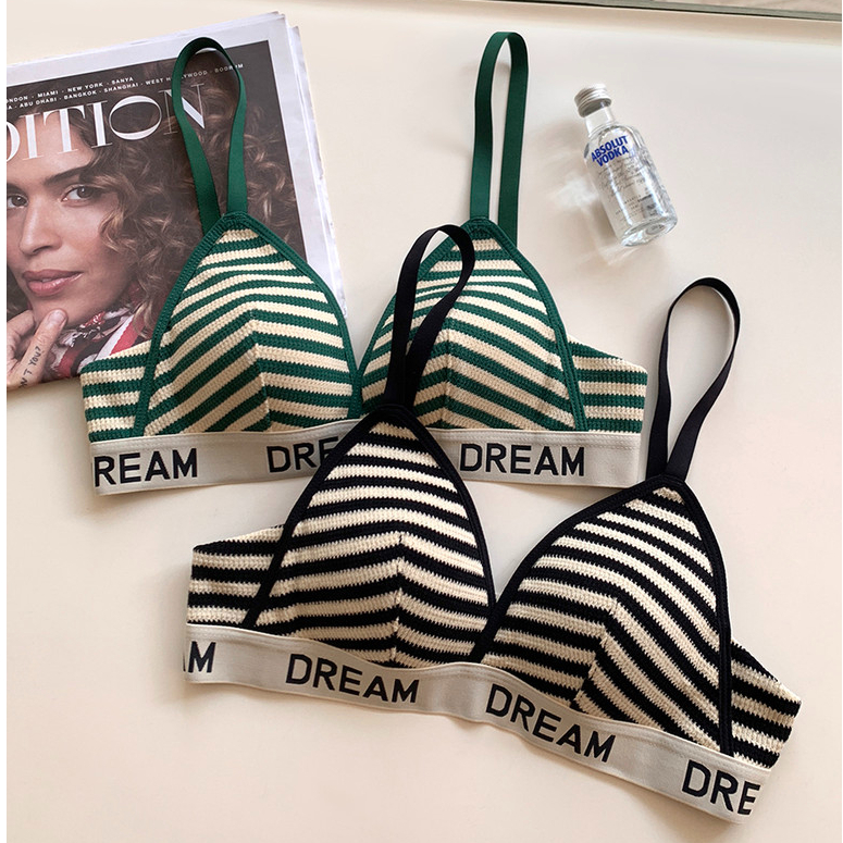 สไตล์ใหม่ลายความคมชัดสีชุดชั้นในสาวหน้าอกเล็ก Push-Up Bra สามเหลี่ยมด้านบนสนับสนุน Anti-Sgging ไม่มีแหวนเหล็ก Bra