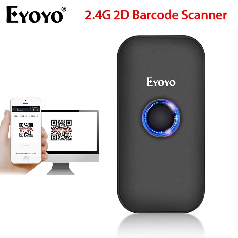Eyoyo Mini 2D บลูทูธ QR เครื่องสแกนเนอร์ภาพแบบพกพา 1D Barcode Reader PDF417 ข้อมูล Matrix หน้าจอสแกน