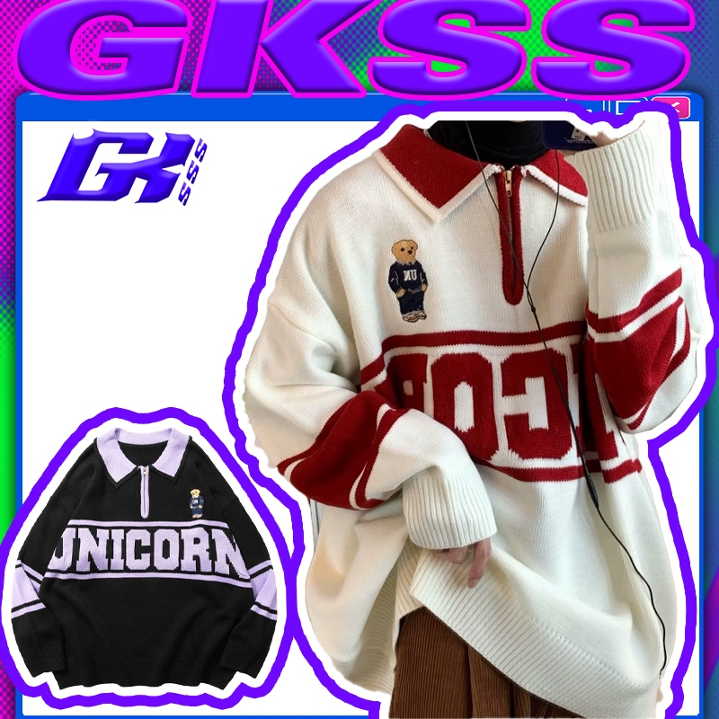 GKSSS เสื้อสเวตเตอร์ POLOเสื้อหลวม Dopamine Retro สำหรับผู้ชาย