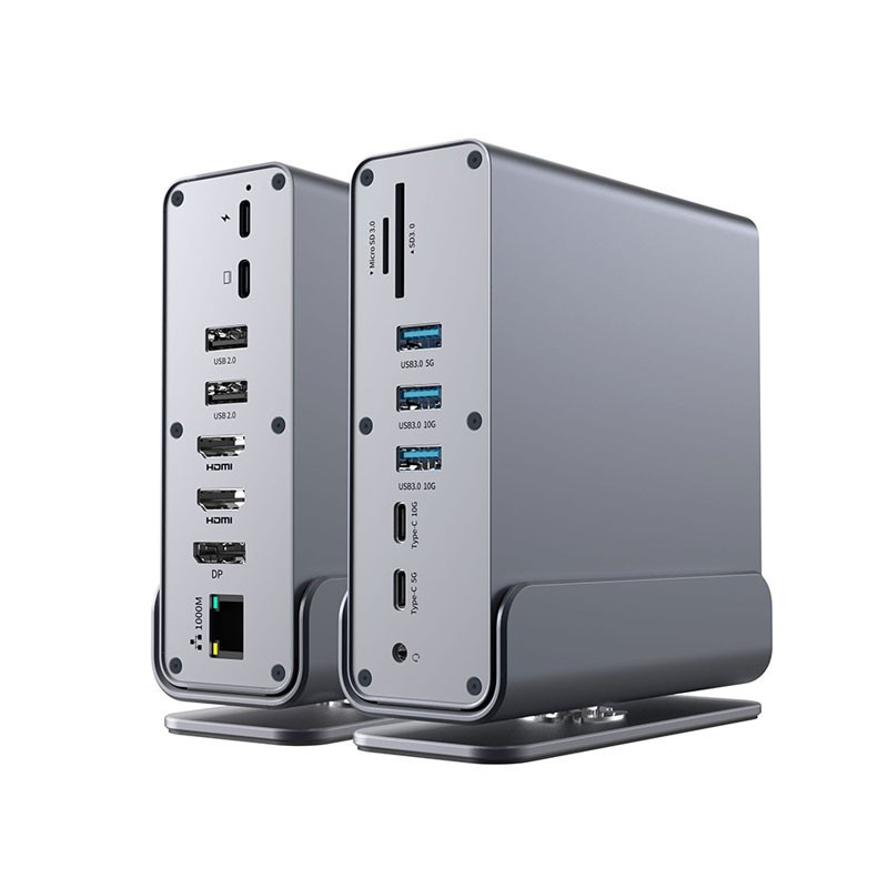 15in1 USB-C Docking Station USB 3.0 Dual HDMI 4K HDTV DisplayPort 7 USB 100W PD 3.5 มม.SD TF 1000Mbps Type-C Hub สําหรับแล็ปท็อป PC Macos