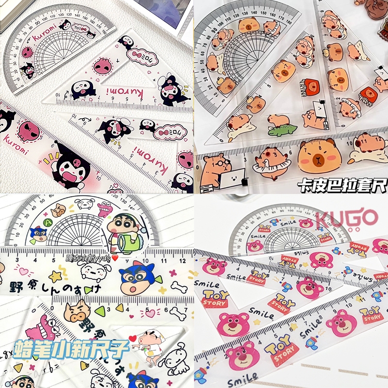 4ชิ้นการ์ตูน ซานริโอ โปร่งใสไม้บรรทัดชุดน่ารักภาพวาดอะคริลิวัดไม้บรรทัดมัลติฟังก์ชั่สํานักงานศิลปะเครื่องเขียน