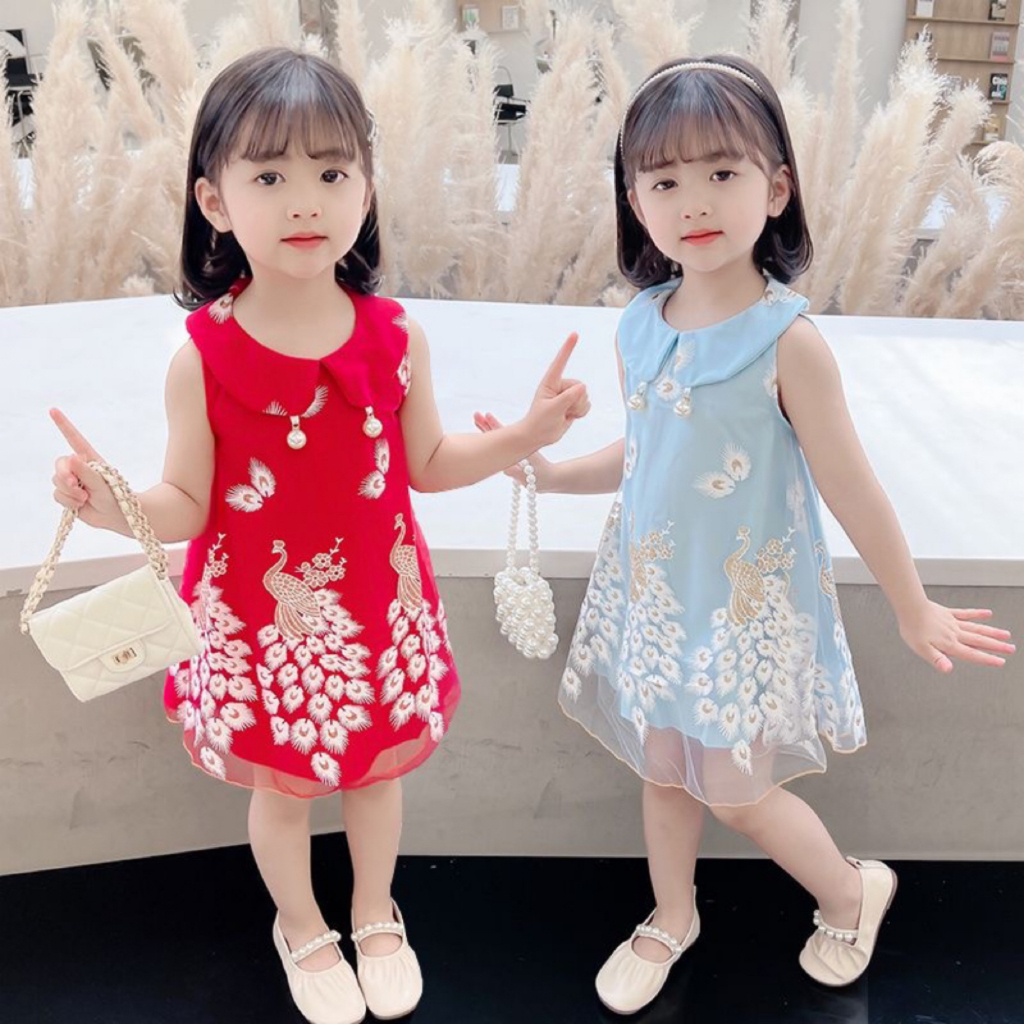 ชุดเดรสเด็กผู้หญิงสีฟ้าสีชมพูสีขาวผ้านุ่มสบายเหมาะกับความสูง90-140พร้อมสต็อกสําหรับการจัดส่ง