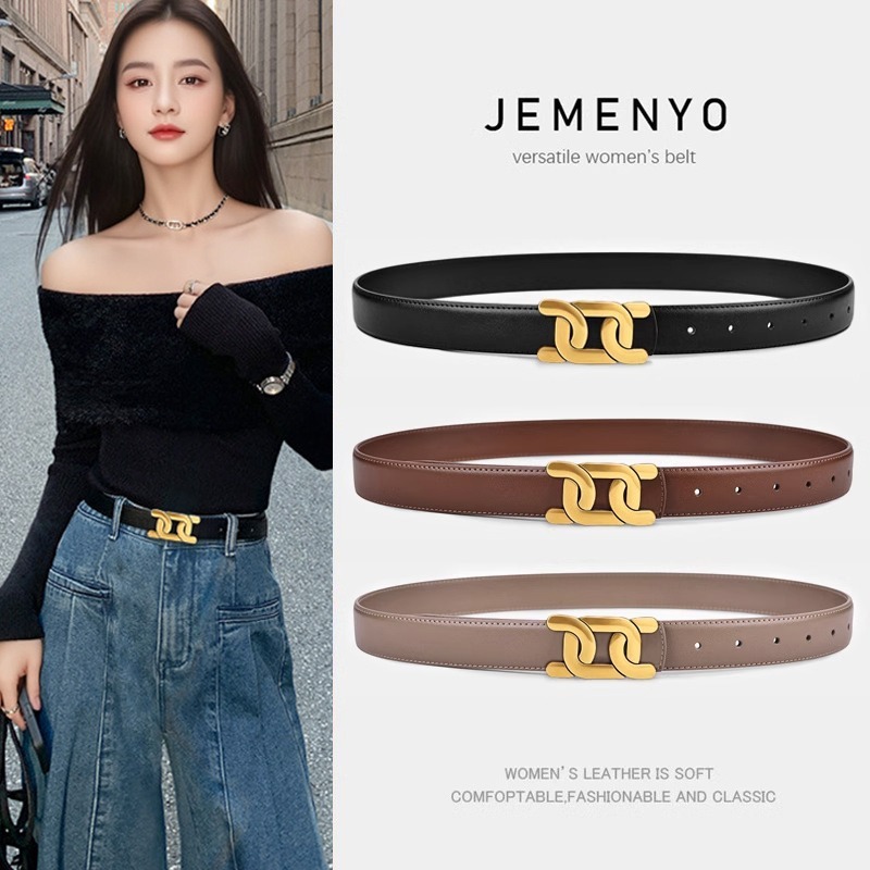 Tods เข็มขัดสําหรับผู้หญิง 2.5 ซม. หัวเข็มขัดโลหะผสมสังกะสีเข็มขัดหนังแท้พร้อมกล่องของขวัญเข็มขัดสีดํา
