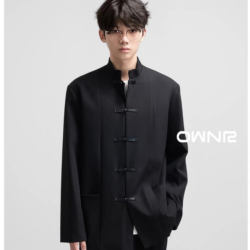 EERSHENSHI เสื้อโค้ทผู้ชายหัวเข็มขัดใหม่สไตล์จีนสไตล์จีนคอตั้งสูท กลิ่นฉุน เสื้อสูท