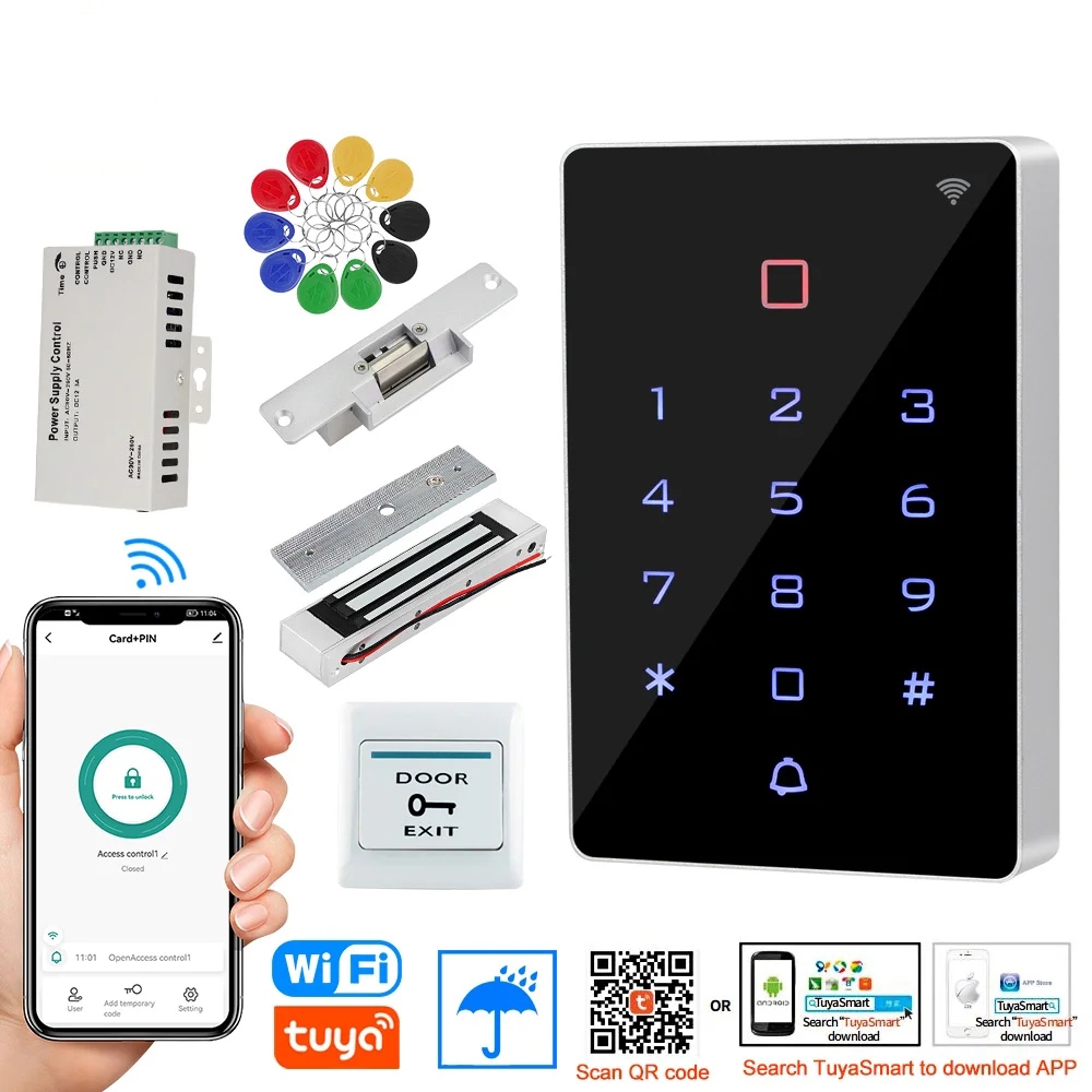 ชุดระบบควบคุมการเข้า-ออกประตูพร้อมแอป WiFi Tuya APP ปุ่มกด RFID กันน้ำ ชุดควบคุมการเข้า-ออกประตูพร้อมระบบล็อคไฟฟ้า