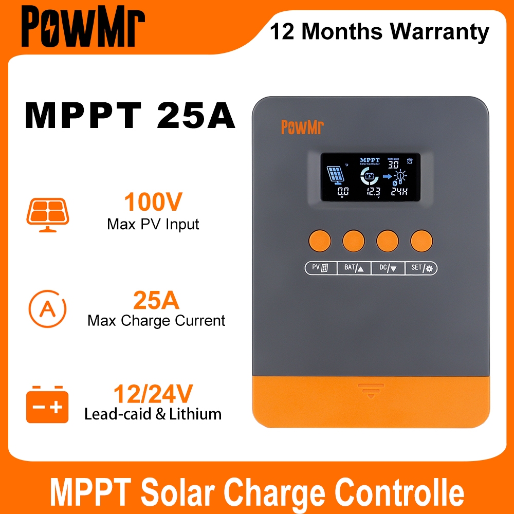 PowMr 25A/35A/45A MPPT คอนโทรลเลอร์ชาร์จพลังงานแสงอาทิตย์ 12V 24V พร้อม Blacklight LCD อินพุต PV สูงสุด 100VDC สนับสนุน Lifepo4 แบตเตอรี่ชาร์จอย่างมีประสิทธิภาพ