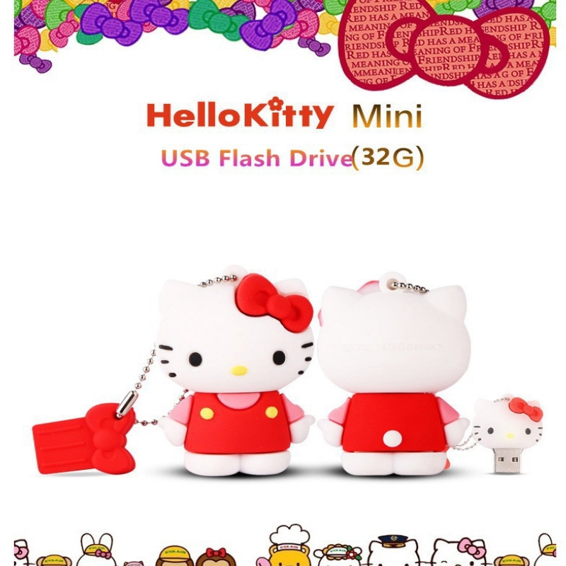 แฟลชไดรฟ์ USB Hello Kitty 1GB 2GB 4GB 8GB 16GB 32GB 64GB 128GB 1TB น่ารักการ์ตูน Memory Stick ความเร็วสูง 2.0