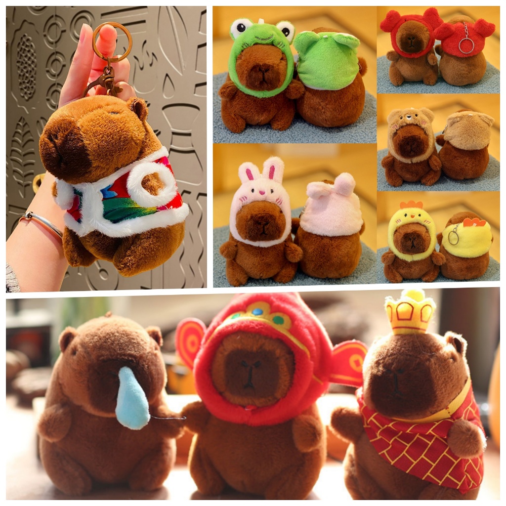ღwdphღ Capybara ตุ๊กตาตุ๊กตาการ์ตูนพวงกุญแจจี้ตุ๊กตายัดไส้นุ่มกระเป๋าเป้สะพายหลังจี้กระเป๋ารถ Key Ring Decor เด็กของขวัญพวงกุญแจ {w}