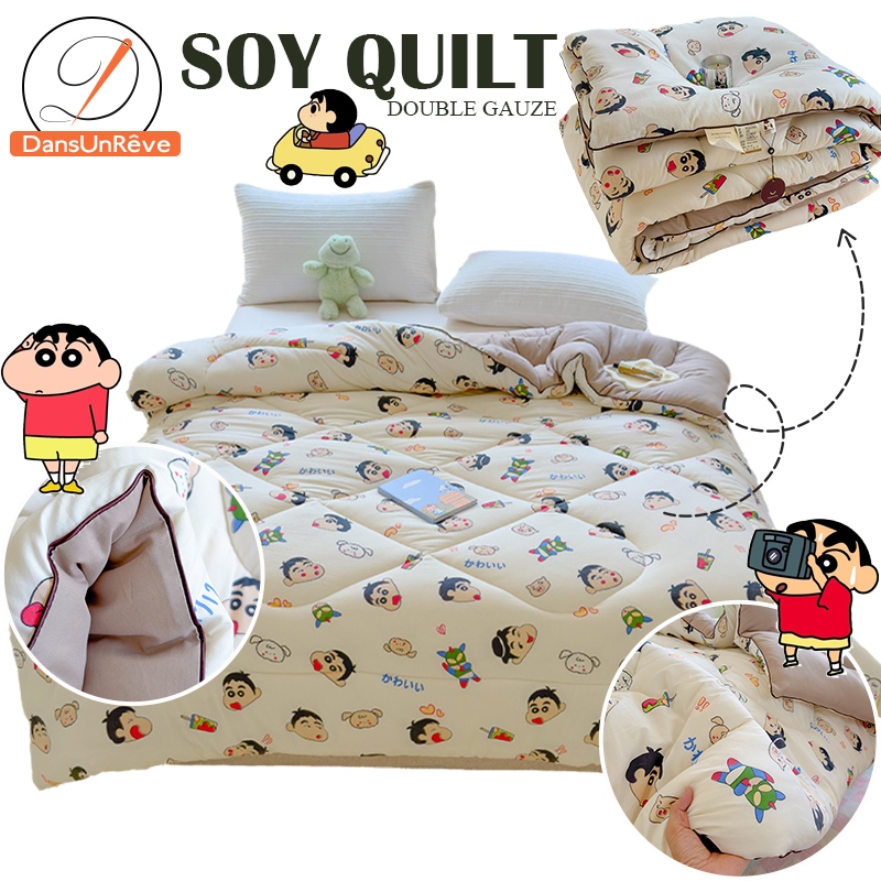 Dansunreve ผ้านวม queen ผ้าห่มนวม เส้นด้ายคู่ บาง thin duvet Crayon Shin-chan กระต่าย เส้นใยถั่วเหลือง blanket 5ฟุต 3ฟุต
