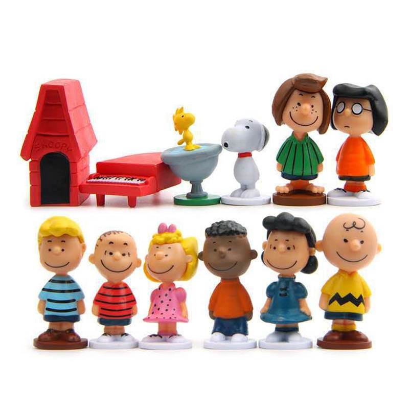 12 ชิ้น/เซ็ต 5 ซม.อะนิเมะถั่วลิสง Charlie สีน้ําตาล Snoopy สุนัข Sally สีน้ําตาล Woodstock Lucy VanPelt รุ่น Q PVC ตัวเลขการกระทําตุ๊กตาของเล่น