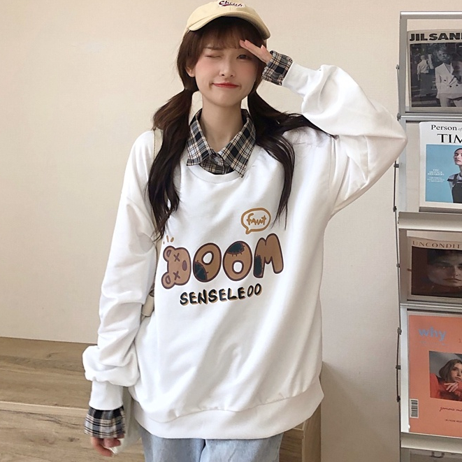 Rommers เสื้อกันหนาว แบบบาง ทรงหลวม ลายสก๊อตน่ารัก สไตล์เกาหลี สองชิ้น