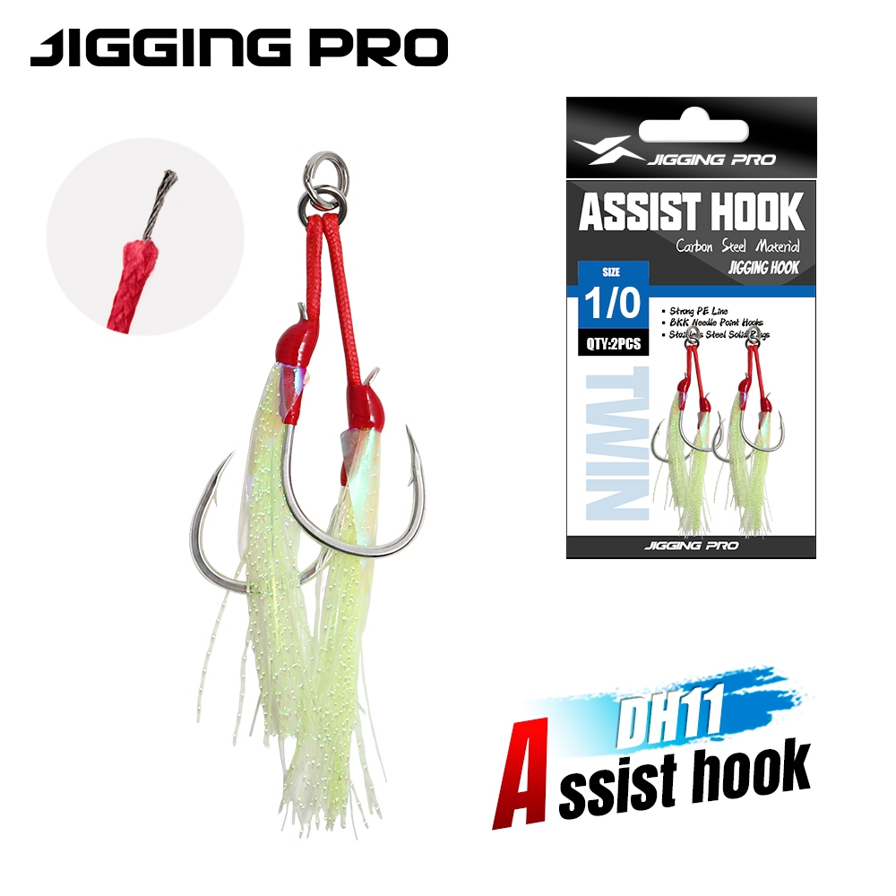 JIGGING PRO 1/0 2/0 3/0 4/0 Heavy Duty Double Assist ตะขอลวดเหล็ก Core Jigging Hooks Luminous ตกปลาน้ําเค็ม Tackle
