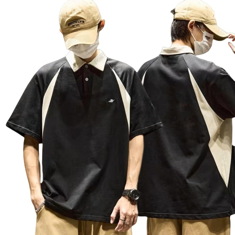 PROMAN-ยอดนิยม เย็บติดกัน พิมพ์ลาย พิมพ์ลาย เสื้อยืด ชาย ปกพับ แฟชั่น POLOเสื้อ