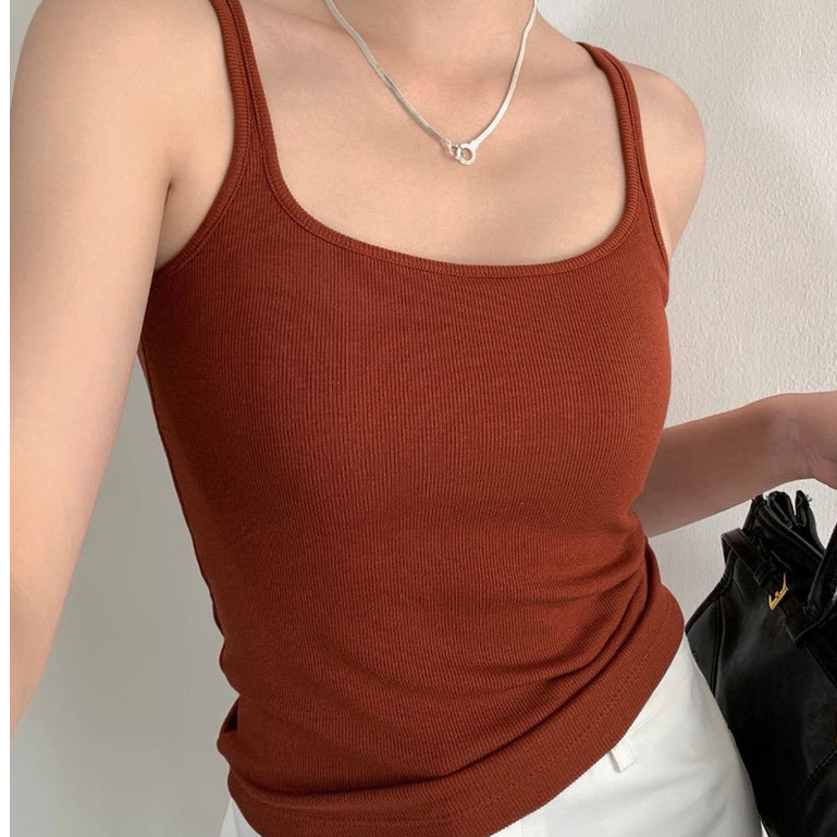 จัดส่งทันที ใส่สบายมินิมอล มีฟองน้ำในตัว เซ็กซี่ลูกไม้สายเดี่ยว