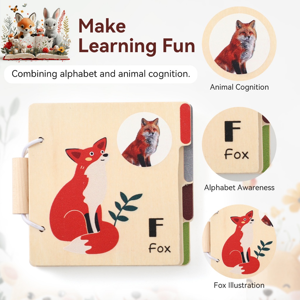การศึกษาปฐมวัยหนังสือไม้ Foxes & Elephants & Rabbits หนังสือความรู้ความเข้าใจสีสัตว์ของเล่นเรียนรู้ภาษาอังกฤษ – โปรปัง