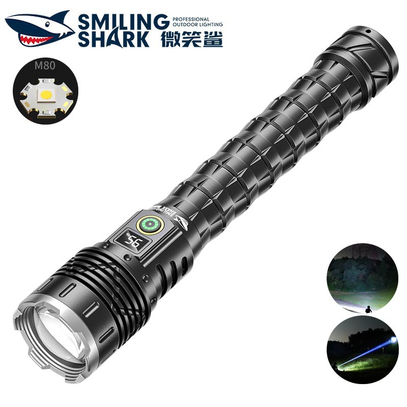 SmilingShark SD5262 ไฟฉาย led M80 10000lm คบเพลิง แสงที่แข็งแกร่ง ซูมได้ 5โหมด การหรี่แสงแบบไม่มีขั้นตอน Type-C ชาร์จใหม่ได้ จอแสดงผลพลังงานดิจิตอล กันน้ำสำหรับงานตั้งแคมป์