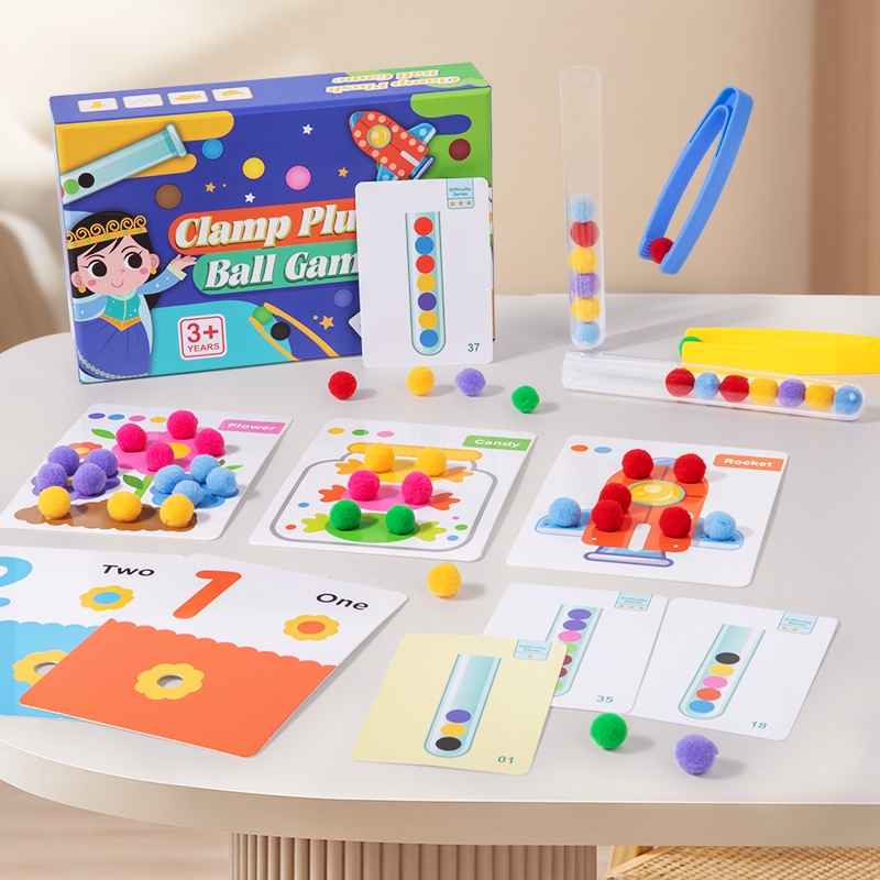 Clamp Plush Ball Montessori ของเล่นเด็ก Sensory Sorting ปริมาณสีหลอดทดลองเกมจับคู่ Fine มอเตอร์ Early Education ของเล่น