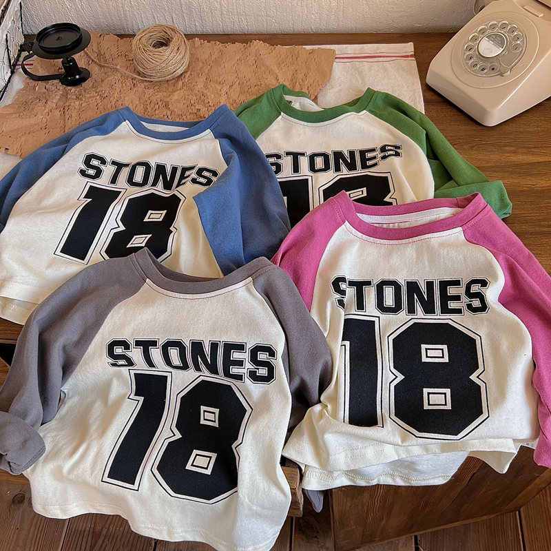 เสื้อยืดเด็กโต เลขที่.18 พิมพ์บางแขนยาวเสื้อยืดเสื้อเด็กทารกหญิงเสื้อดูดซับเหงื่อ ที่รัก แม่[ขนาด 90-150]