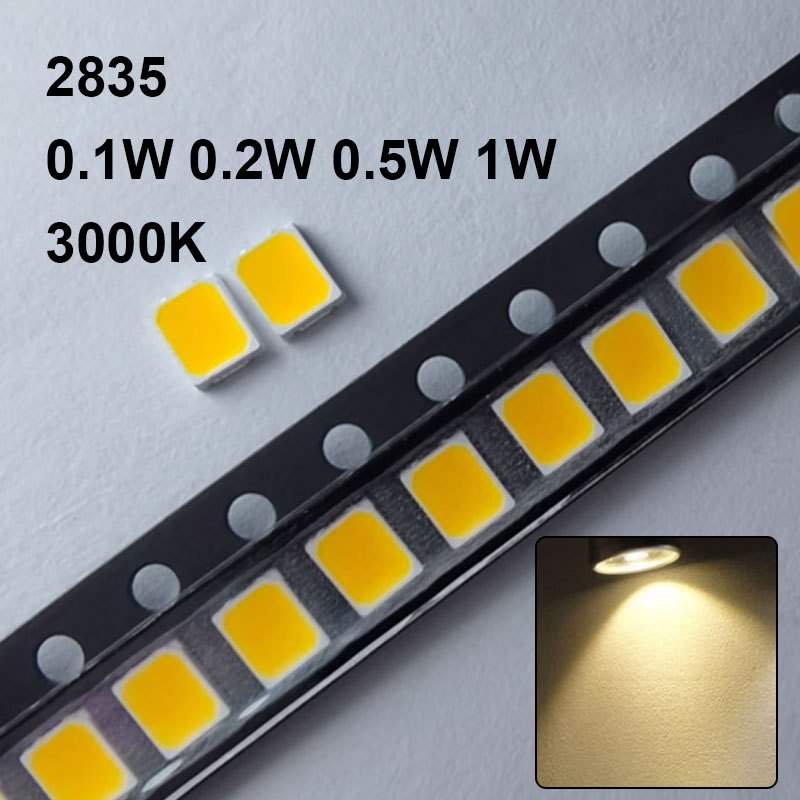 (1000PCS) 2835 LED SMD Current 300mA แรงดันไฟฟ้า 3.0-3.2V 1W อุณหภูมิสี 2800-3200K 0.1W 0.2W 0.5W 1W