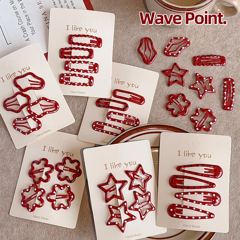 4 ชิ้นเกาหลีสีแดงลายจุดดาวดอกไม้กิ๊บติดผมชุดหญิง อิน ของขวัญวันเกิดนักเรียนน่ารัก