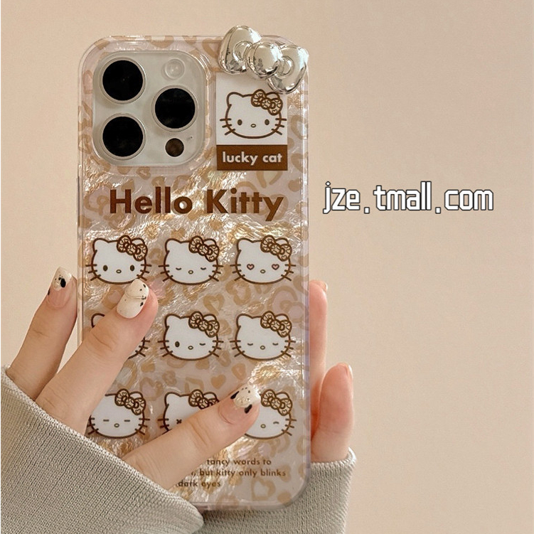 Huiwanju tinfoil เสือดาวพิมพ์ KT แมวสําหรับ iPhone16 โทรศัพท์มือถือกรณี iPhone15ProMax ใหม่ 14pro anti-drop 12 ผู้หญิง niche 11 ซิลิโคน 13 น่ารักสาวหวาน