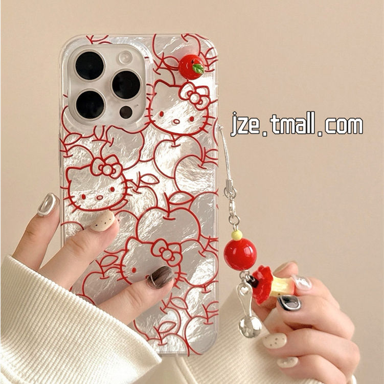 Huiwanju สีแดง apple kt จี้สําหรับ iPhone16 เคสโทรศัพท์มือถือ iPhone15ProMax ใหม่ 14pro ป้องกันการตก 12 ผู้หญิง niche 11 ซิลิโคน 14pro รวมทุกอย่าง
