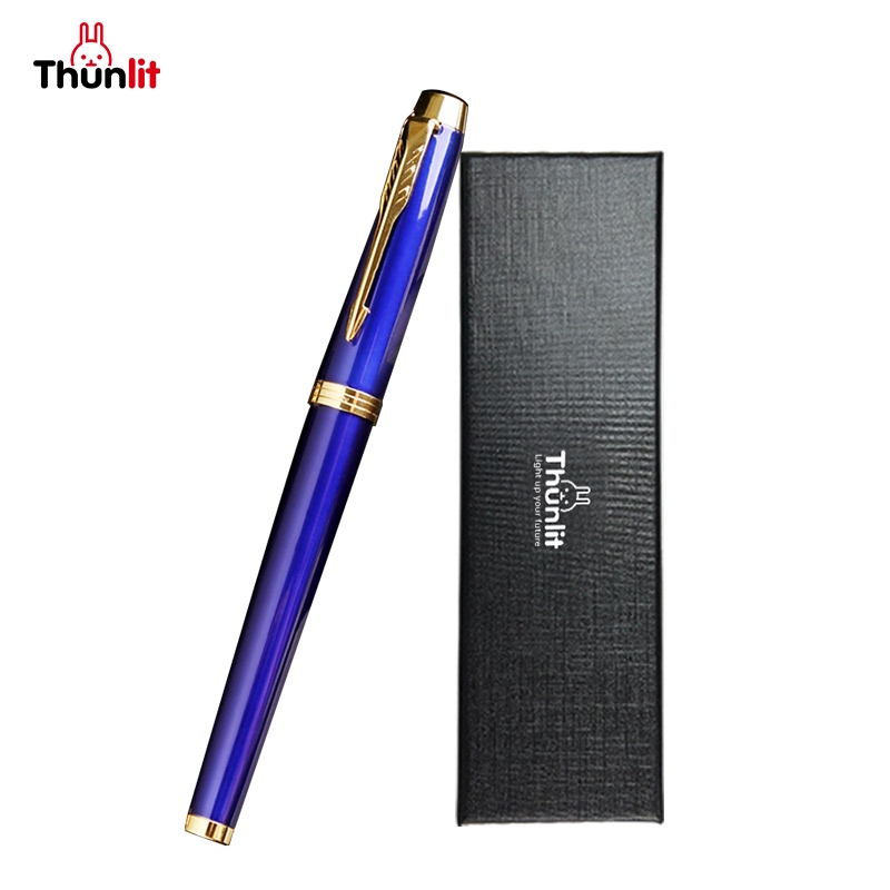 ปากกาหมึกซึม Thunlit สีน้ำเงิน พร้อมกล่องของขวัญ ปากกาลายเซ็นแบบเติมหมึกได้ ขนาด 0.38 มม. พร้อมตัวแปลงหมึกและตัวดูดซับหมึก สำหรับใช้ในสำนักงานและธุรกิจ